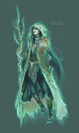 [Personal Work] A character illustration of my D&D druid Ithildun, after becoming a banshee