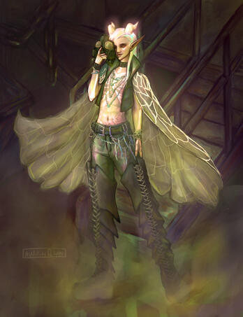 [Zine Contribution] Page art for Rose Magazine Volume 4: Papillon, a charity zine featuring original characters in insect-inspired fashion