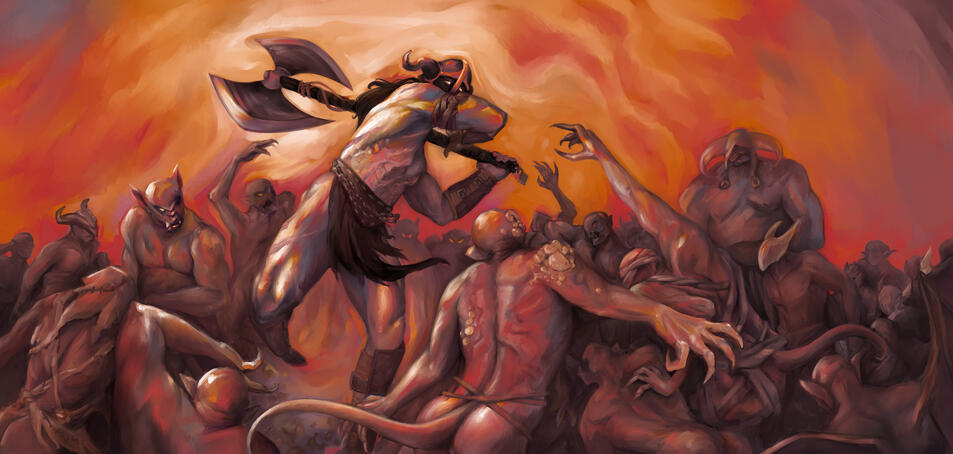 [Zine Contribution] A Frazetta-inspired wallpaper design for The World Beyond the Wand, a fantasy zine by transmasculine artists and writers