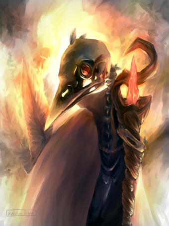 [Personal Work] Brittlebones, an undead tengu necromancer played by my friend in a D&D game